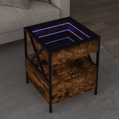 vidaXL Tavolino da Salotto con LED Infinity Rovere Fumo 40x40x51 cm