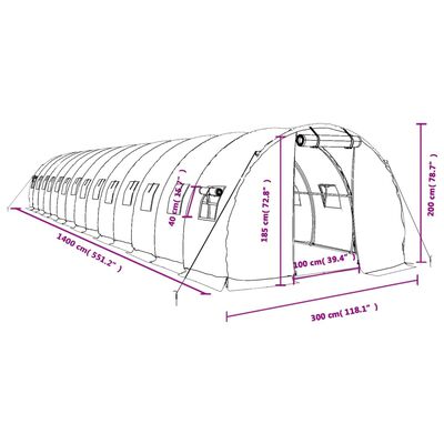 vidaXL Serra con Telaio in Acciaio Verde 42 m² 14x3x2 m