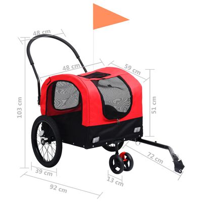 vidaXL Rimorchio per Animali Domestici e Passeggino 2in1 Rosso e Nero