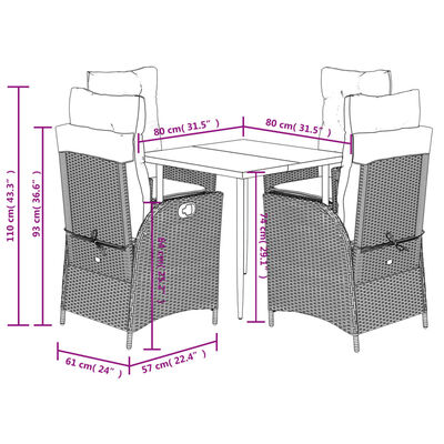 vidaXL Set da Pranzo da Giardino 5 pz con Cuscini Beige in Polyrattan