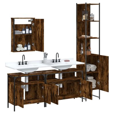 vidaXL Set Mobili da Bagno 4 pz Rovere Fumo in Legno Multistrato