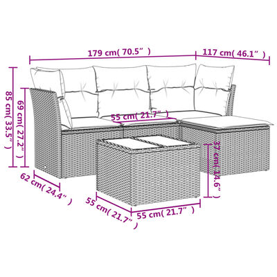 vidaXL Set Divani da Giardino 5 pz con Cuscini in Polyrattan Nero