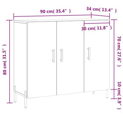 vidaXL Credenza Rovere Fumo 90x34x80 cm in Legno Multistrato