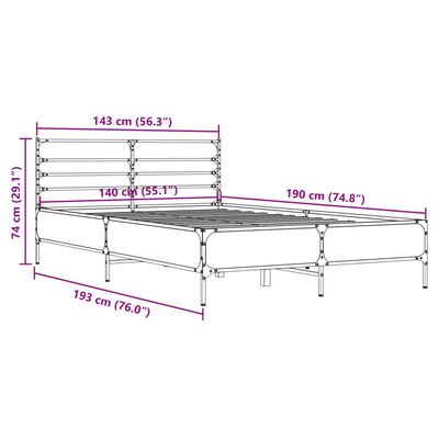 vidaXL Giroletto Grigio Sonoma 140x190 cm in Legno Multistrato Metallo