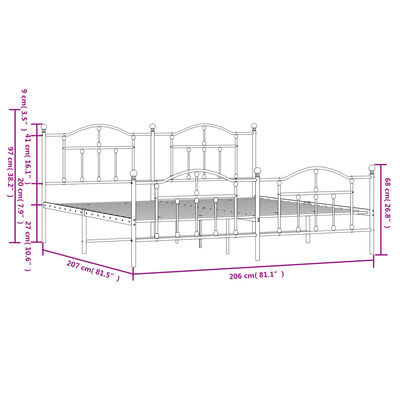 vidaXL Giroletto con Testiera e Pediera Metallo Nero 200x200 cm