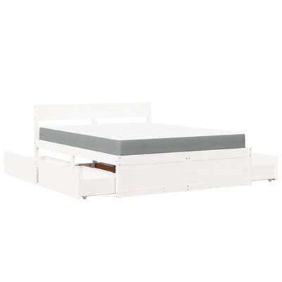 vidaXL Letto Cassetti e Materasso Bianco 160x200cm Legno Massello Pino