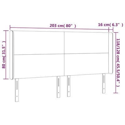 vidaXL Testiera ad Orecchio Blu Scuro 203x23x118/128 cm in Velluto