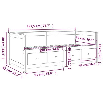 vidaXL Dormeuse Nera 75x190 cm in Legno Massello di Pino