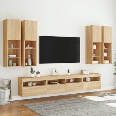 vidaXL Set Mobili TV a Muro 7 pz con Luci LED Rovere Sonoma