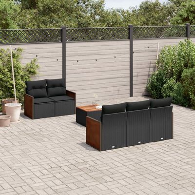 vidaXL Set Divano da Giardino 6 pz con Cuscini Nero in Polyrattan