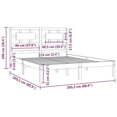 vidaXL Giroletto Nero in Legno Massello di Pino 200x200 cm