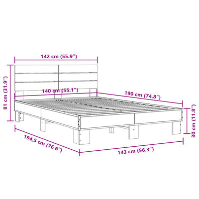 vidaXL Giroletto Grigio Sonoma 140x190 cm in Legno Multistrato Metallo