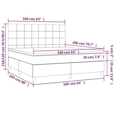 vidaXL Letto a Molle Materasso e LED Grigio Chiaro 160x200 cm Tessuto