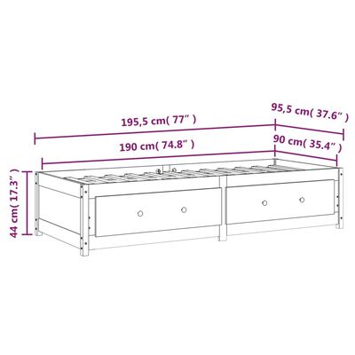 vidaXL Dormeuse Grigia 90x190 cm Single in Legno Massello di Pino