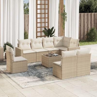 vidaXL Set Divano da Giardino 9 pz con Cuscini Beige in Polyrattan