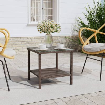 vidaXL Tavolino Marrone 45x45x45 cm Polyrattan e Vetro Temperato