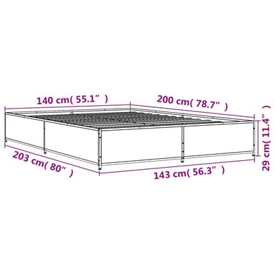 vidaXL Giroletto Grigio Sonoma 140x200 cm in Legno Multistrato Metallo