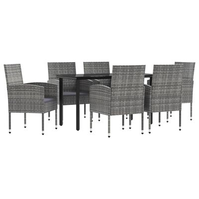 vidaXL Set da Pranzo da Giardino 7 pz Nero Grigio Polyrattan e Acciaio