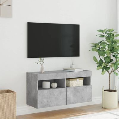 vidaXL Mobile TV a Parete con Luci LED Grigio Cemento 80x30x40 cm