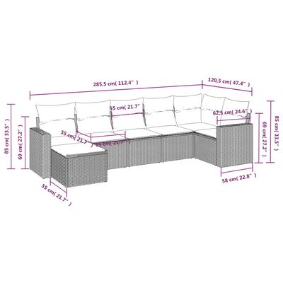 vidaXL Set Divani da Giardino 7 pz con Cuscini Grigio in Polyrattan