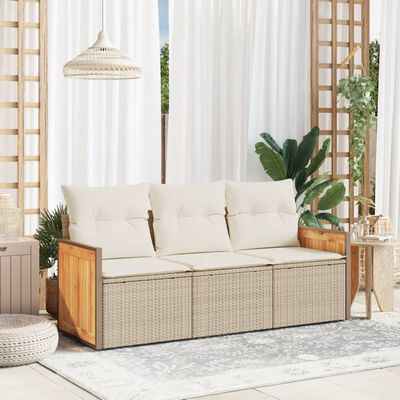 vidaXL Set Divano da Giardino 3 pz con Cuscini Beige in Polyrattan