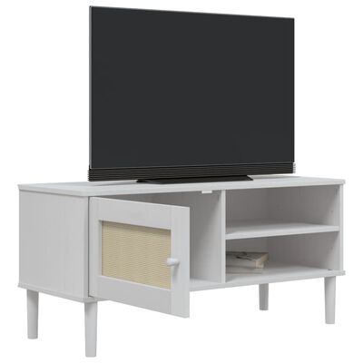 vidaXL Mobile TV SENJA Aspetto Rattan Bianco 106x40x49 Massello Pino