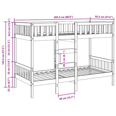 vidaXL Letto a Castello Marrone Cera 90x200 cm in Legno di Pino