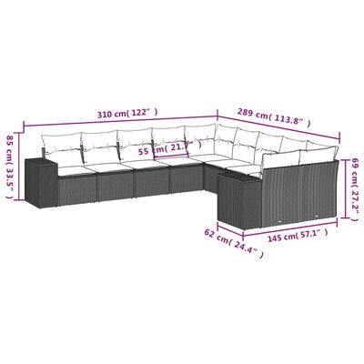 vidaXL Set Divano Giardino 10 pz con Cuscini Grigio Chiaro Polyrattan