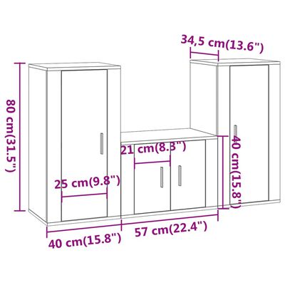 vidaXL Set Mobili Porta TV 3 pz Bianco Lucido in Legno Multistrato