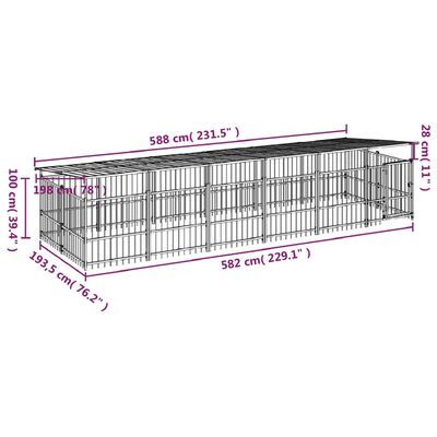 vidaXL Gabbia per Cani da Esterno con Tetto in Acciaio 11,26 m²