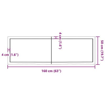 vidaXL Piano Bagno 160x50x(2-4) cm in Legno Massello Non Trattato