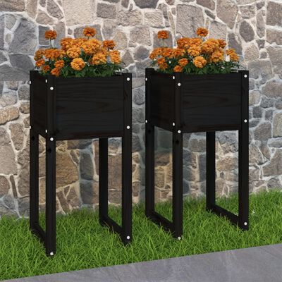 vidaXL Fioriere 2 pz Nero 40x40x81 cm in Legno Massello di Pino