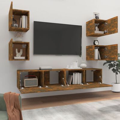 vidaXL Set di Mobili Porta TV 6 pz Rovere Fumo in Legno Multistrato