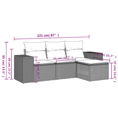 vidaXL Set Divano da Giardino 4 pz con Cuscini Beige in Polyrattan