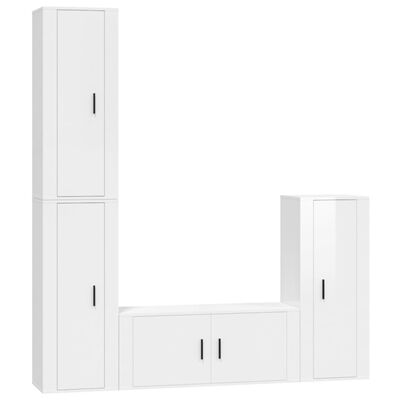 vidaXL Set di Mobili Porta TV 4 pz Bianco Lucido in Legno Multistrato