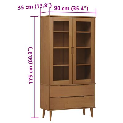 vidaXL Vetrina MOLDE Marrone 90x35x175 cm in Legno Massello di Pino