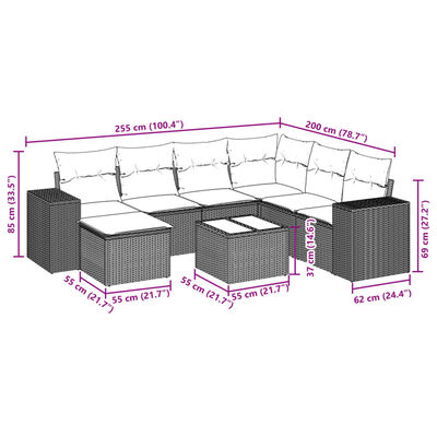 vidaXL Set Divano da Giardino 8 pz con Cuscini Grigio in Polyrattan