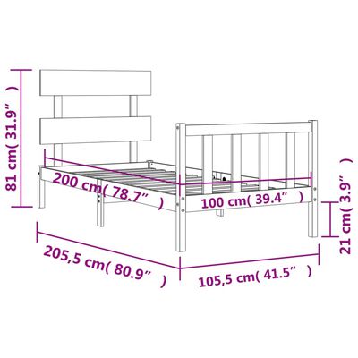 vidaXL Giroletto con Testiera 100x200 cm in Legno Massello