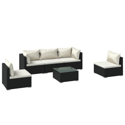 vidaXL Set Divani da Giardino 6 pz con Cuscini in Polyrattan Nero