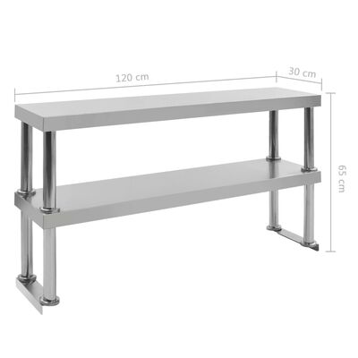 vidaXL Tavolo Lavoro Cucina con Mensola 120x60x150 cm in Acciaio Inox