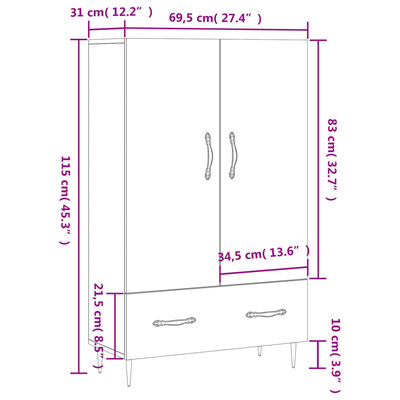 vidaXL Credenza Rovere Sonoma 69,5x31x115 cm in Legno Multistrato