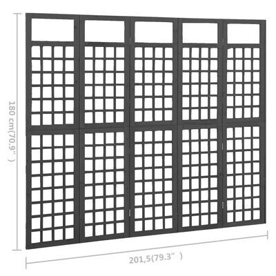 vidaXL Divisorio a 5 Pannelli Legno Massello di Abete Nero 161x180 cm