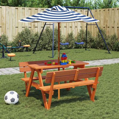 vidaXL Tavolo da Picnic per 4 Bambini con Ombrellone Legno di Abete