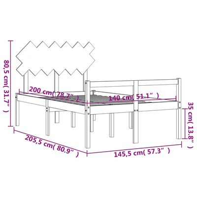 vidaXL Letto per Anziani con Testiera Bianco 140x200 cm Legno Massello