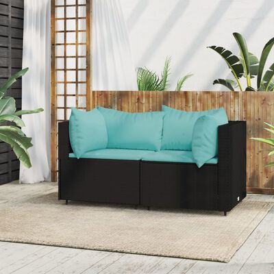 vidaXL Divani Angolari da Giardino con Cuscini 2pz in Polyrattan Nero