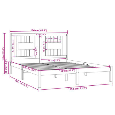 vidaXL Giroletto in Legno Massello 150x200 cm King Size