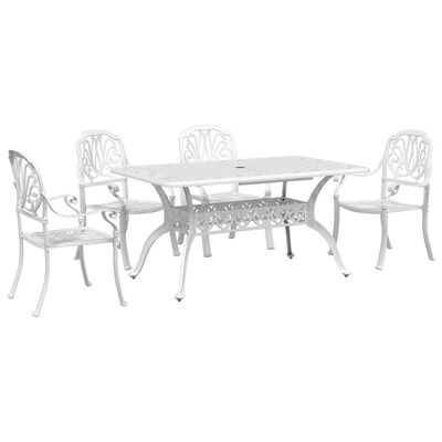 vidaXL Set da Pranzo da Giardino 5 pz Bianco in Alluminio Pressofuso