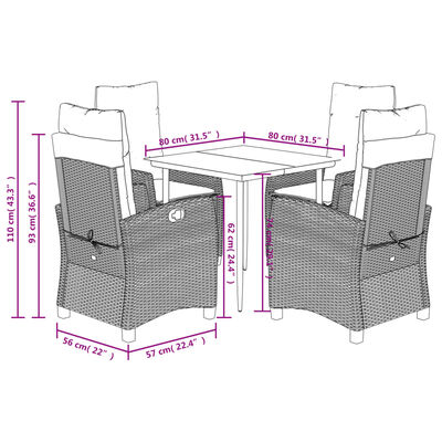 vidaXL Set da Pranzo da Giardino 5pz con Cuscini in Polyrattan Marrone