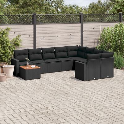 vidaXL Set Divani da Giardino 10pz con Cuscini in Polyrattan Nero