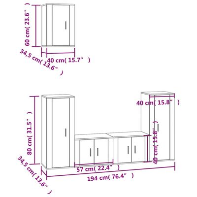 vidaXL Set di Mobili Porta TV 5 pz Nero in Legno Multistrato